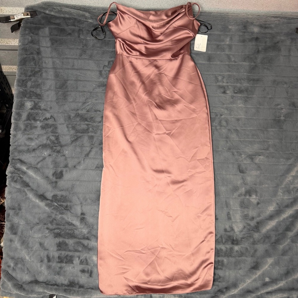 Sorella Vita Smoky Quartz Satin Cowl Neck Maxi Bridesmaid Dress 9539 Size 8 NWT